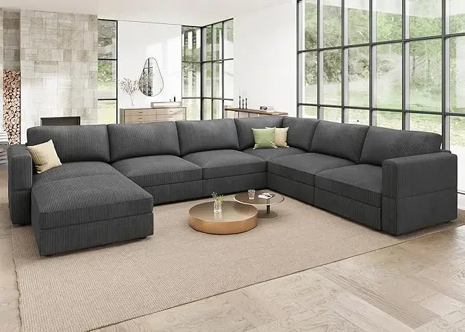 Modular Sectional Couch with Storage Corduroy Sectional Sofa with Chaise U Shaped Sectional Couches for Living Room