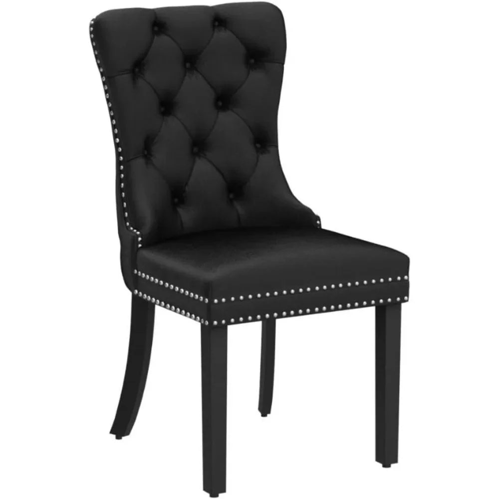 Velvet Dining Chairs ,Tufted Dining Room Chairs with Nailhead Ring Pull Trim,Upholstered Dining Chairs with Solid Wood Legs
