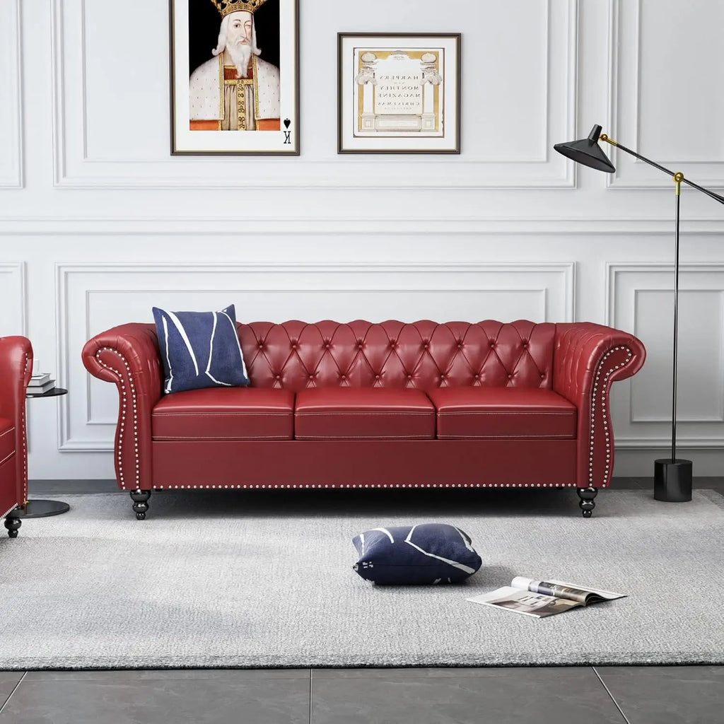 Velvet Tufted Rolled Arms and Nailhead Sofa
