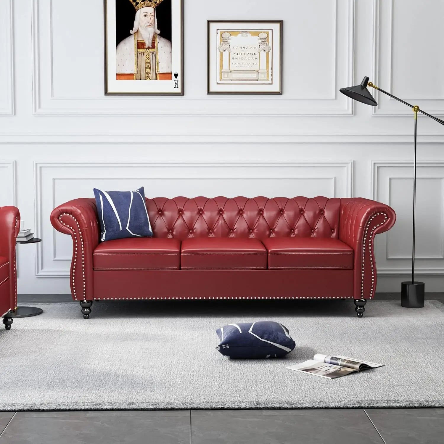 Velvet Tufted Rolled Arms and Nailhead Sofa
