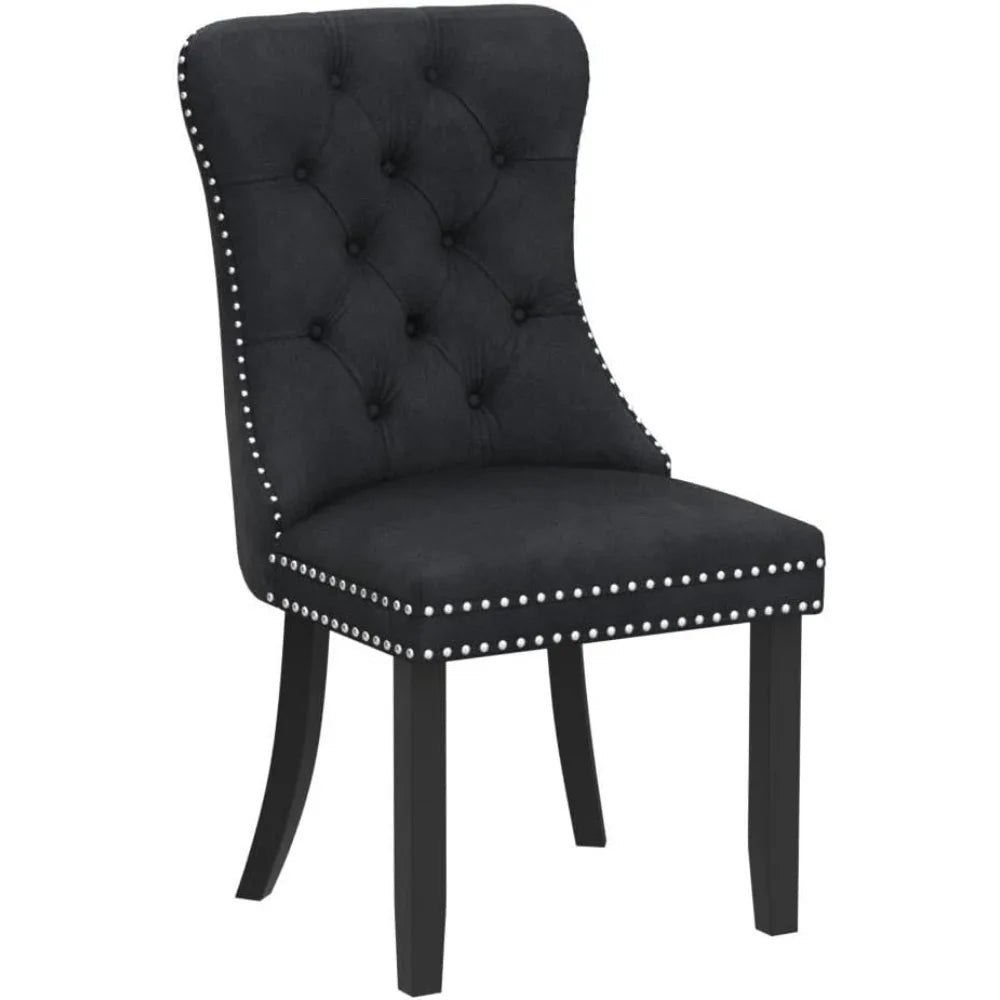 Tufted Dining Chairs Set of 6,  Velvet Upholstered Dining Chairs with Nailhead Back and Ring Pull Trim