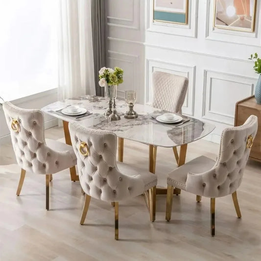 Dining Chairs Modern Luxury Button Tufted Velvet Fabric Lion Knocker Stainless Steel Legs Dining Room Sets of  Dining Chairs