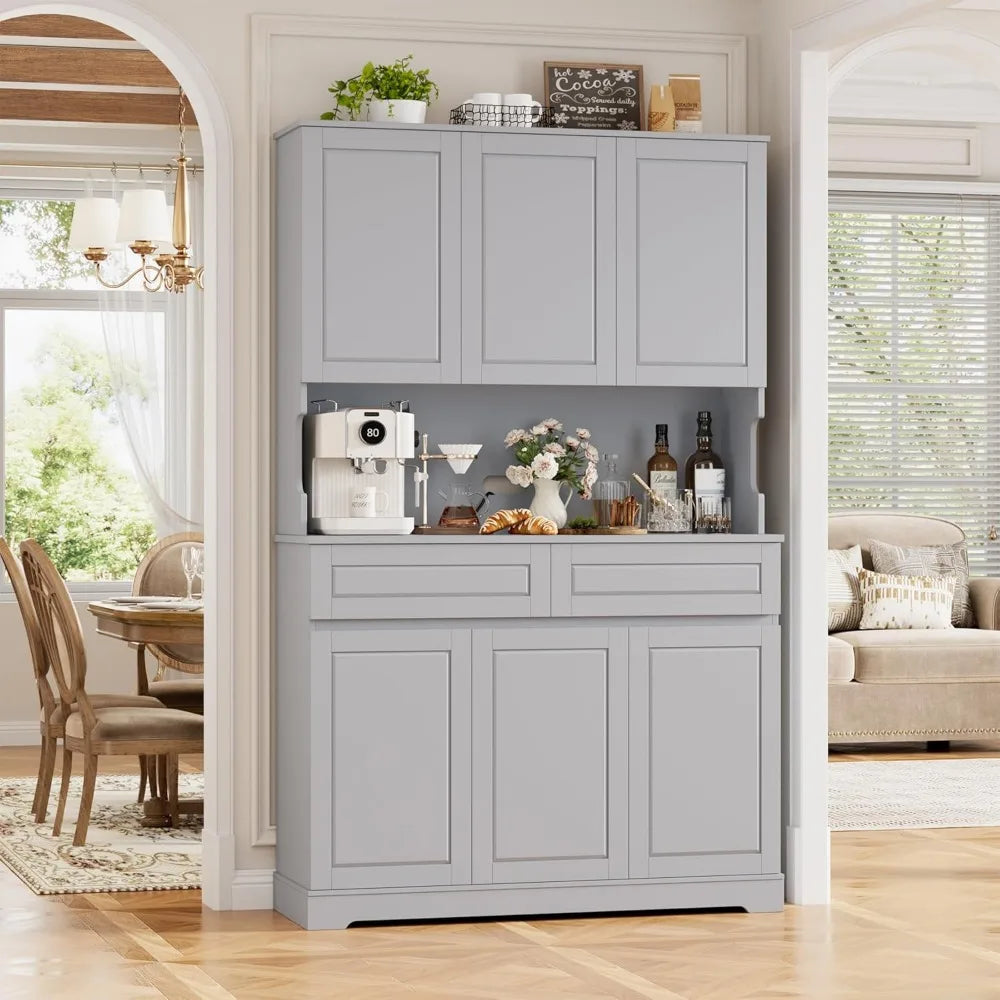 74" Pantry Cabinet, Tall Kitchen Pantry Cabinet with 6 Doors and 2 Drawers, Kitchen Hutch, Modern Kitchens Cupboard