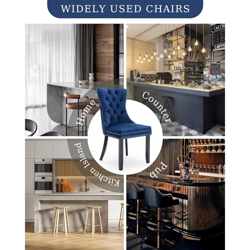 Dining Chair Set of 6 Upholstered Tufted Dining Room Chair with Nailhead Trim and Solid Wood Legs for Kitchen, Restaurant