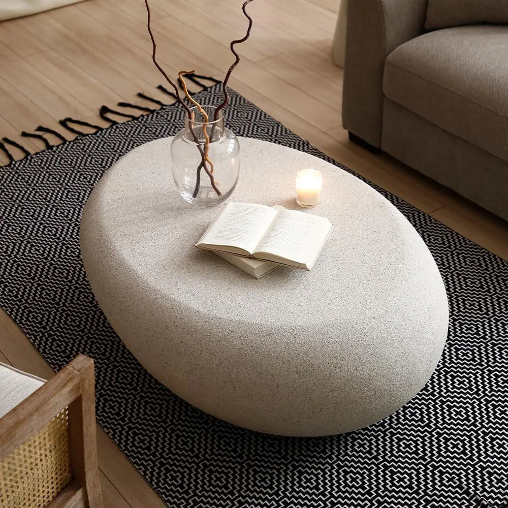 Oval Coffee Table with Grainy Matte Rocks Pattern