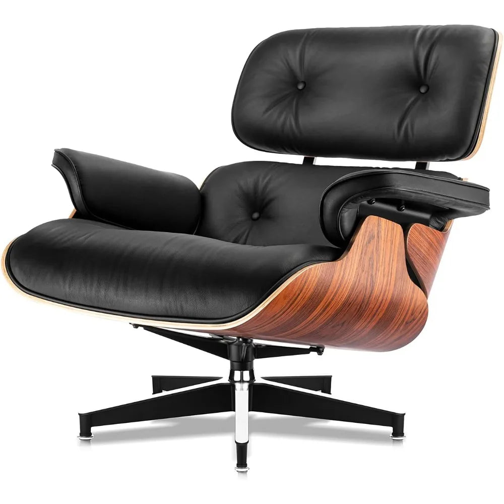 Top Grain Leather Chaise Lounge Chair and Ottoman