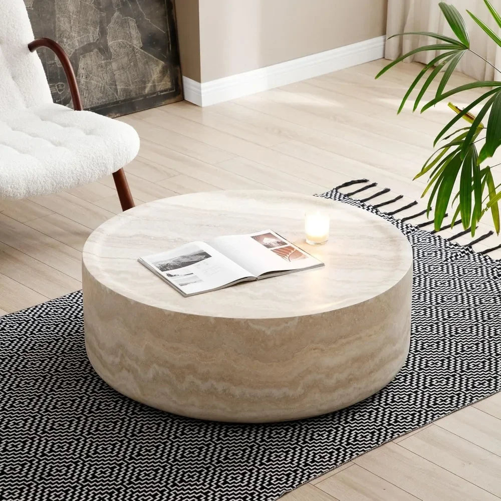 Round Modern coffee table - colors white, black, cream