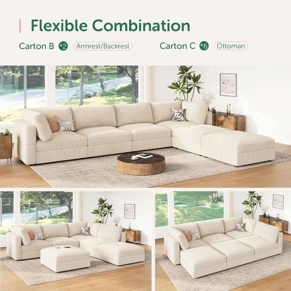 Modular Sectional Couch with Storage Corduroy Sectional Sofa with Chaise U Shaped Sectional Couches for Living Room