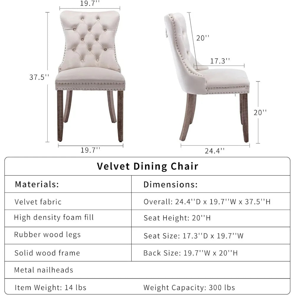Beige Velvet Dining Chairs Set of 4, Kitchen & Dining Room Chairs Set of 4, Tufted Dining Chairs, Velvet Upholstered