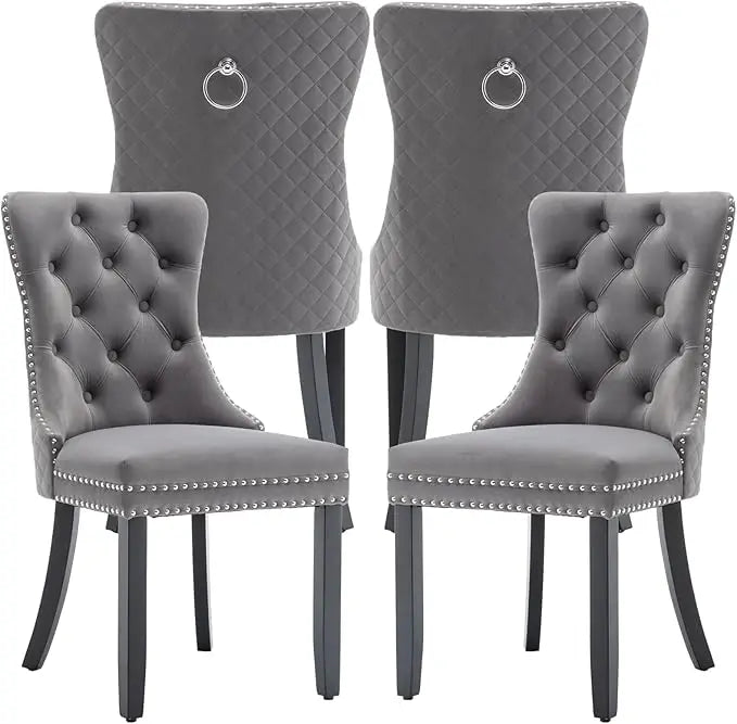 Velvet Dining Chairs Set of 4, Upholstered Dining Room Chairs with Nailhead Trim, Sillas de Comedor Modernas 4, Wooden Kitchen