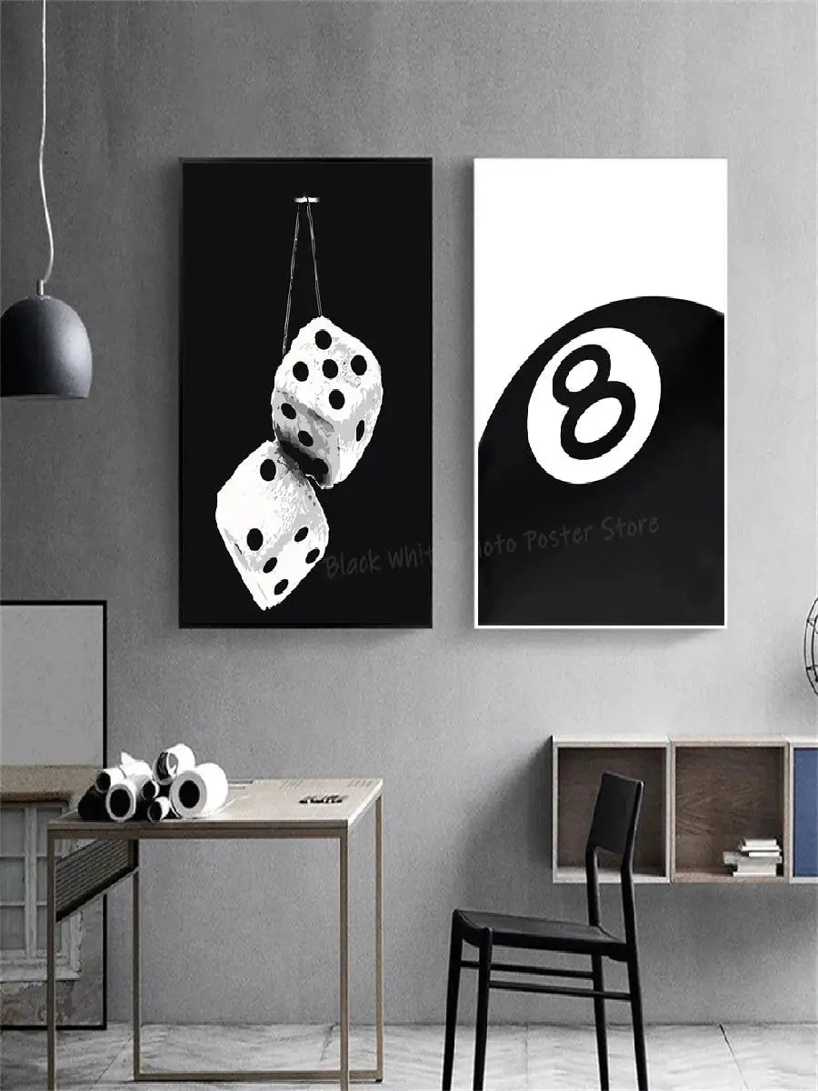 Black And White No Ball Art Poster  Billiards Club Theme Wall Art Canvas Painting Prints for Living Room Corridor Home Decor