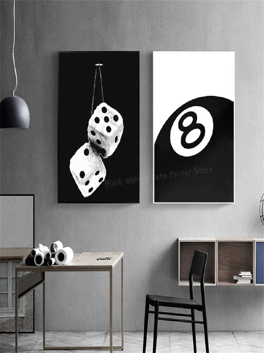 Black And White No Ball Art Poster  Billiards Club Theme Wall Art Canvas Painting Prints for Living Room Corridor Home Decor