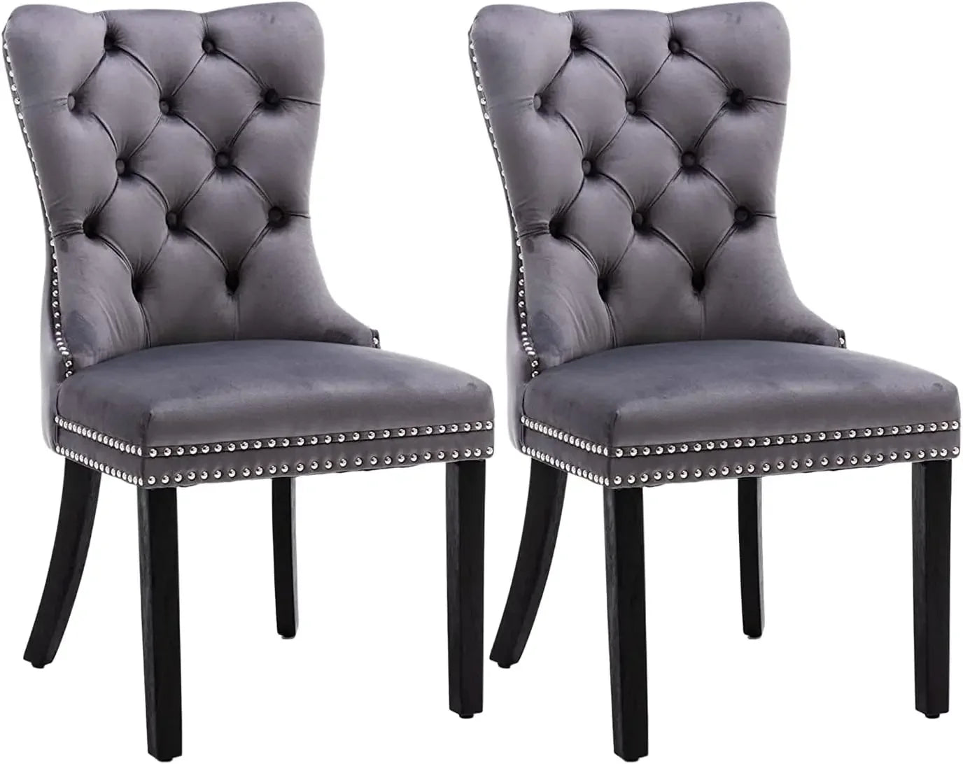 Velvet Dining Chairs ,Tufted Dining Room Chairs with Nailhead Ring Pull Trim,Upholstered Dining Chairs with Solid Wood Legs