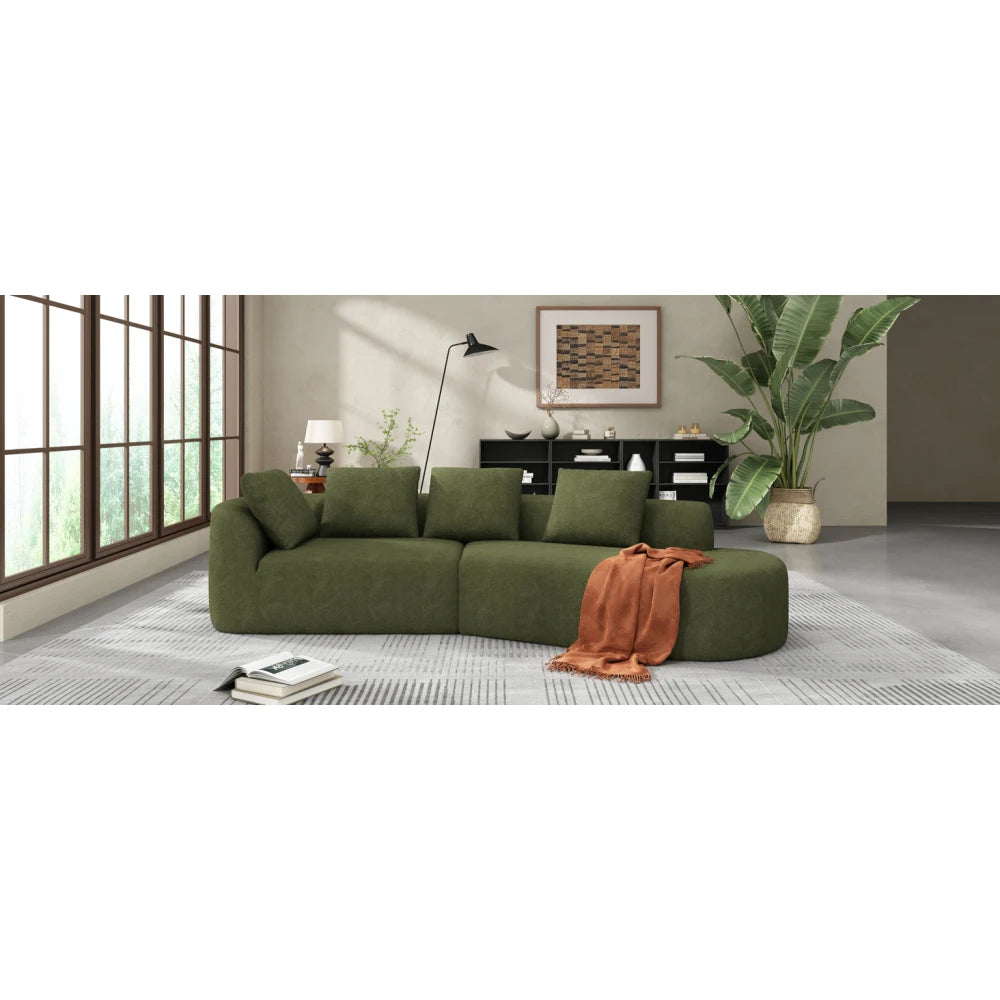 116' Curved Sectional Sofa Pearl Upholstery High-Density Sponge Chaise Lounge 2-Piece Set Living Room Furniture