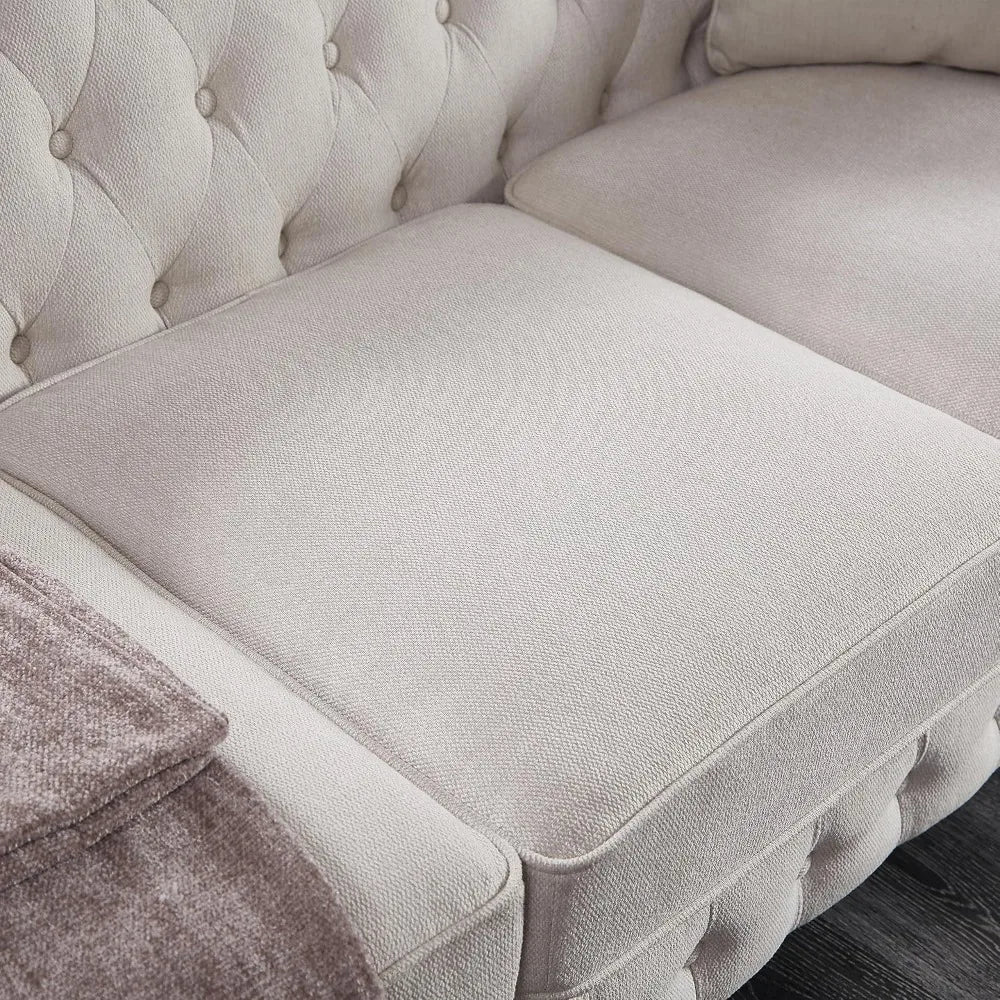 Chesterfield Sofa, 89" Mid Century Modern Couch with Low Back, Roll Arm Nailhead Trim Classic 3 Seater Couch for Living Room, Of