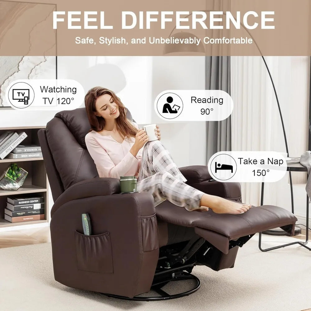 Rocker Recliner Chair with Massage and Heat, 360° Swivel Rocker Recliner with Remote Control and Cup Holder,  Recliner Chair