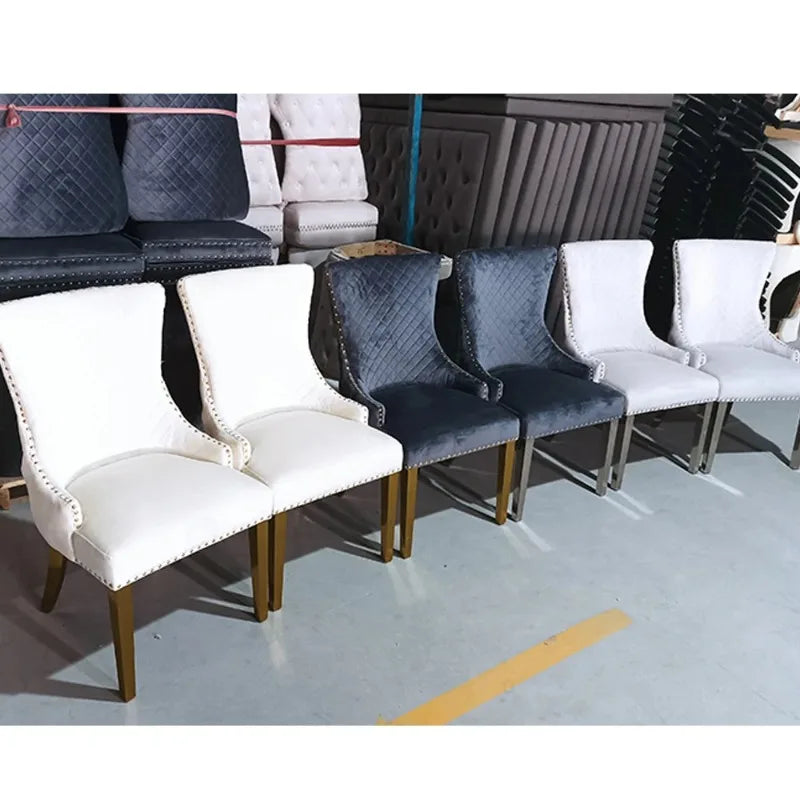 Dining Chairs Modern Luxury Button Tufted Velvet Fabric Lion Knocker Stainless Steel Legs Dining Room Sets of  Dining Chairs