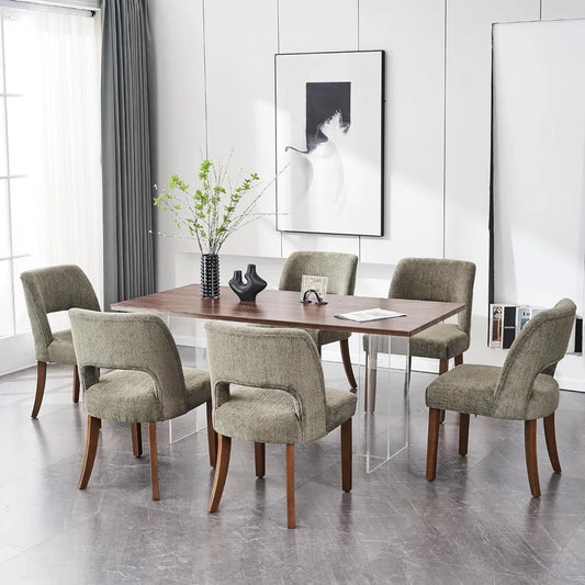 Wooden Dining Chairs Set of 6, Modern Fabric Upholstered Dining Room Chair Kitchen Chairs, Farmhouse Dinner Chair