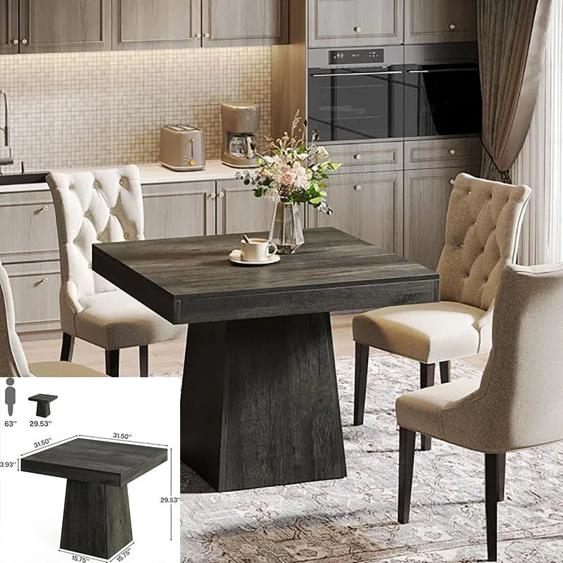 63-Inch Black Dining Table for 4-6, Tapered Wood Legs