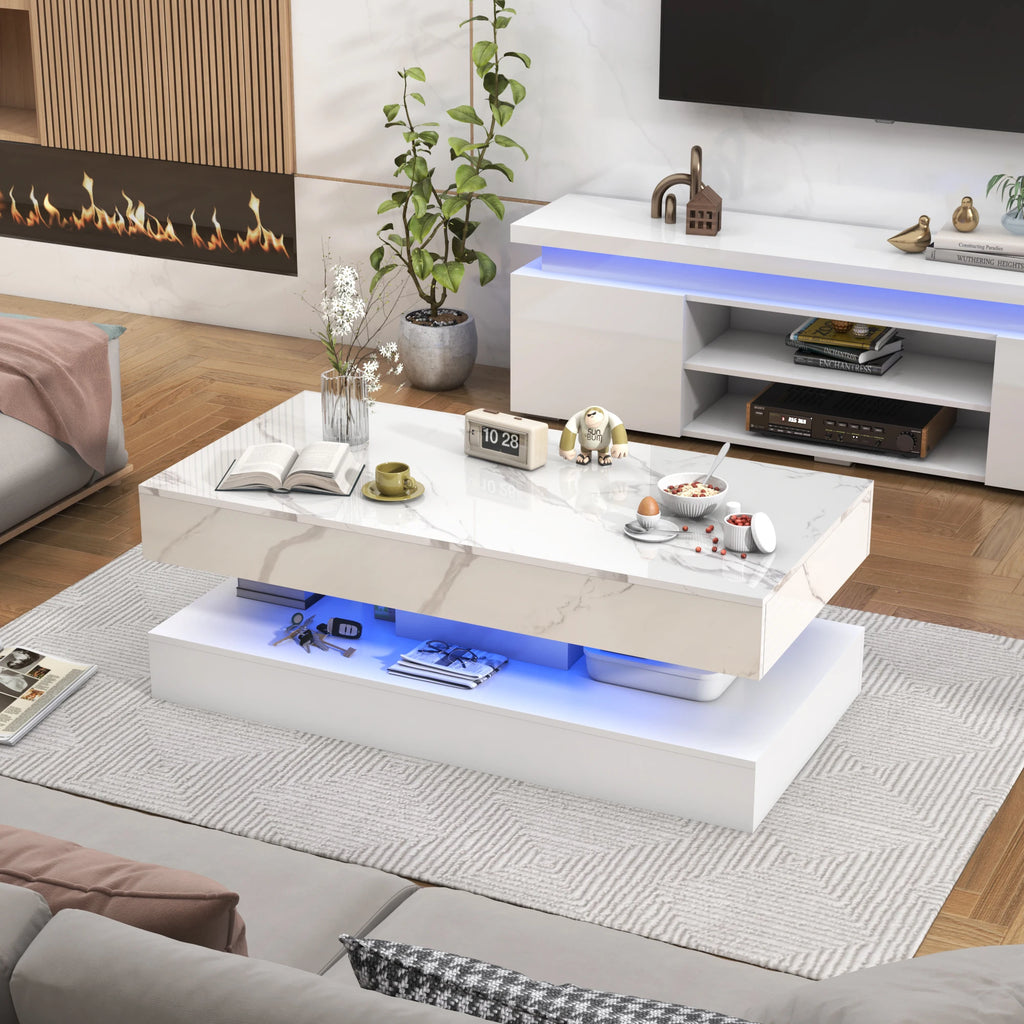Stylish LED light Coffee Table with 2 Storage Drawers