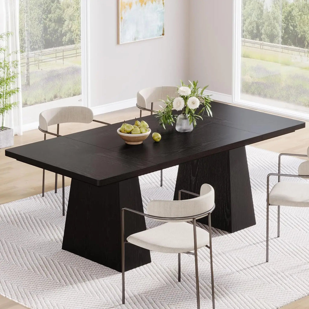 63-Inch Black Dining Table for 4-6, Tapered Wood Legs