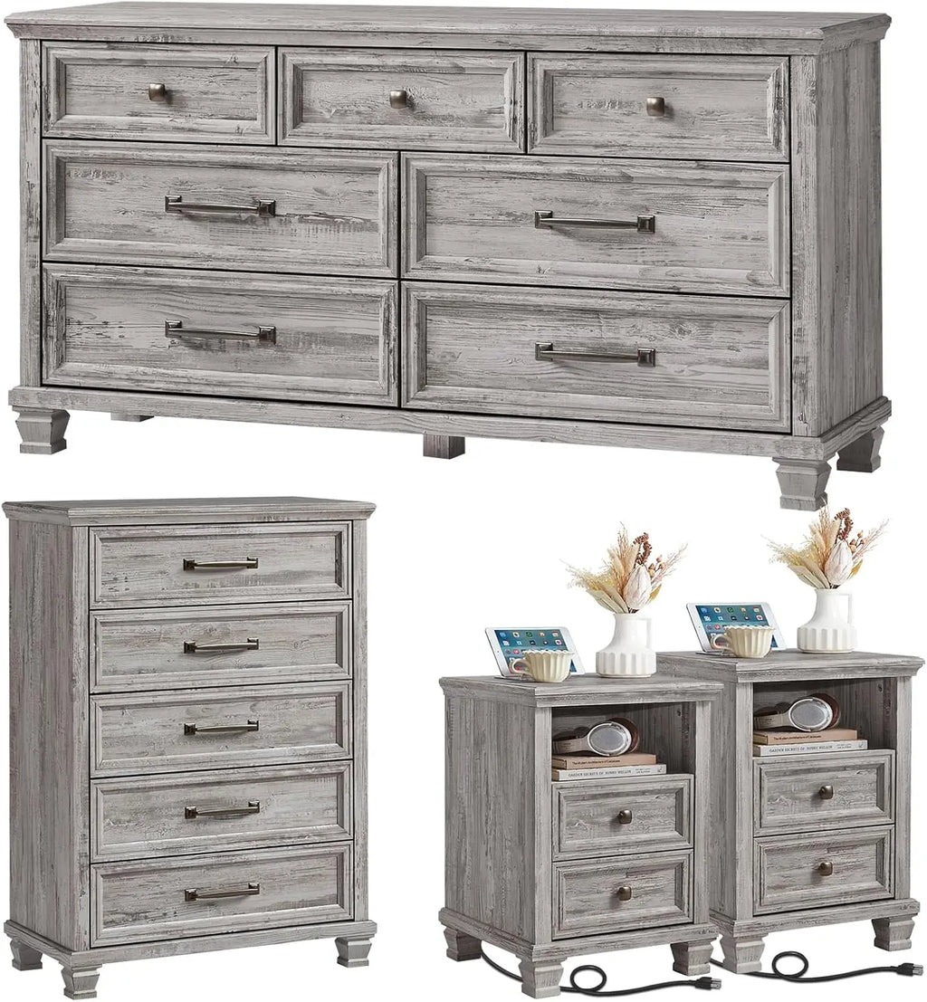 Premium 4 Piece - 5/7 Drawer Dresser & 2 Drawer Nightstand Set