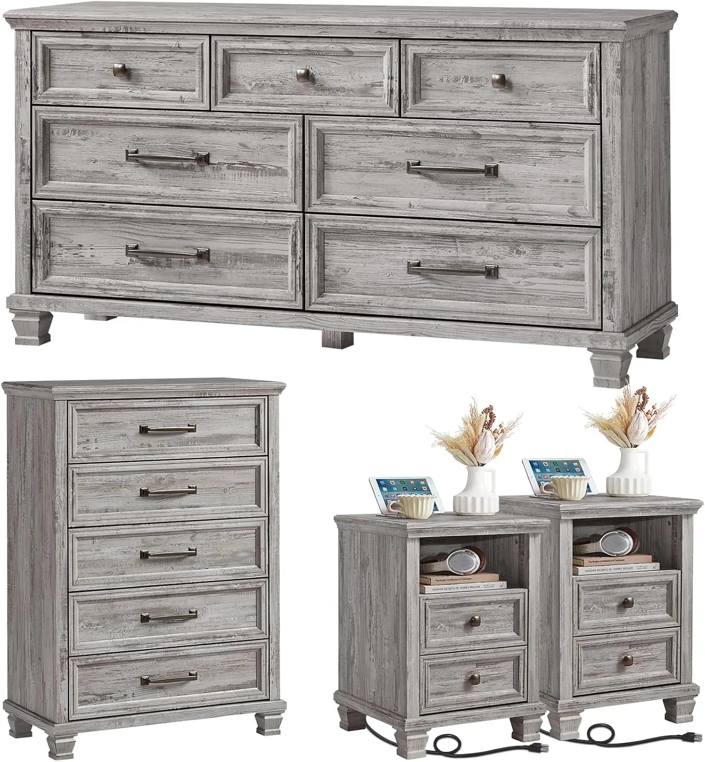 Premium 4 Piece - 5/7 Drawer Dresser & 2 Drawer Nightstand Set