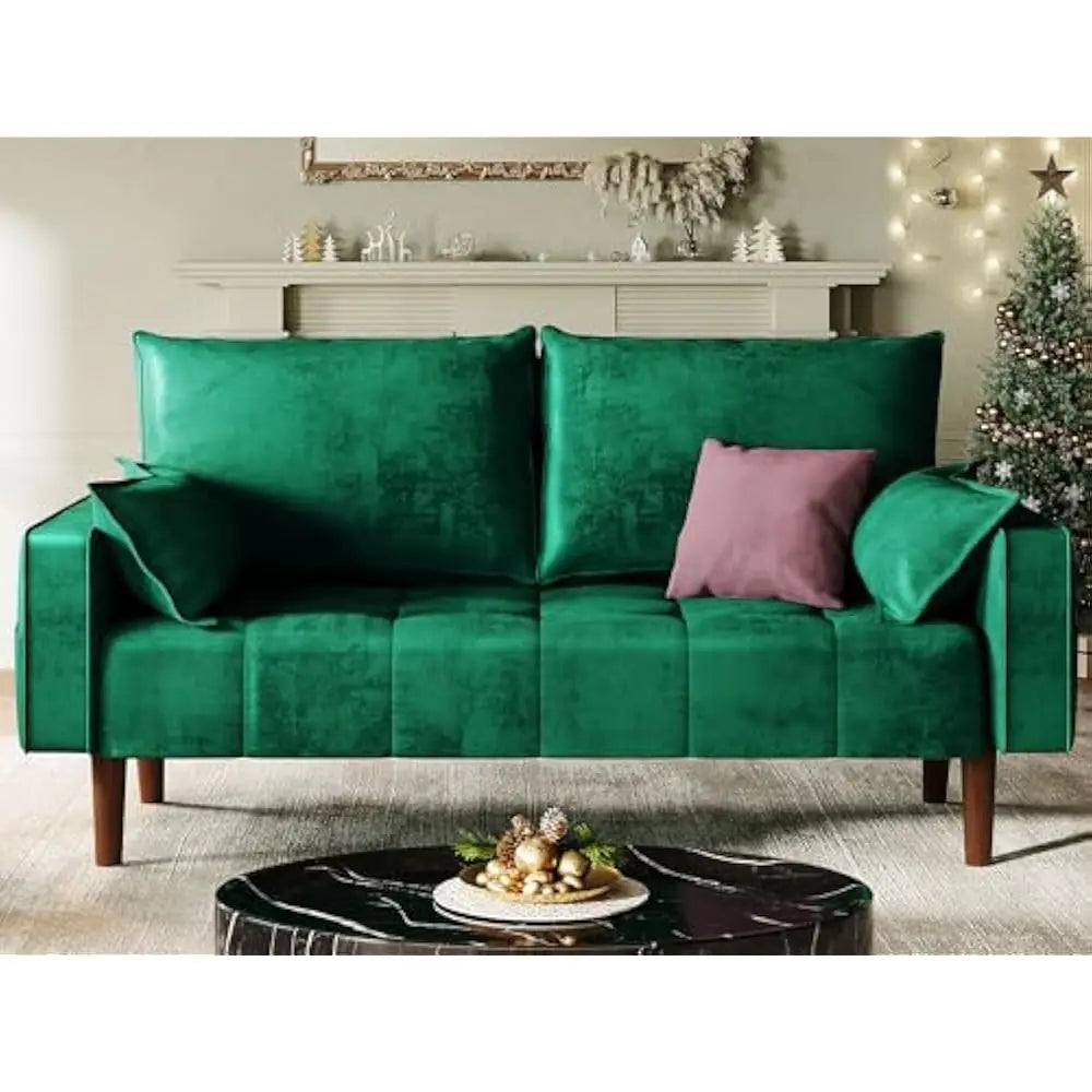 67" Loveseat Sofa with 2 Pillow Included, Velvet Fabric Couch, 3Seater Sofa w/Button Tufted Seat and Side Storage Pockect