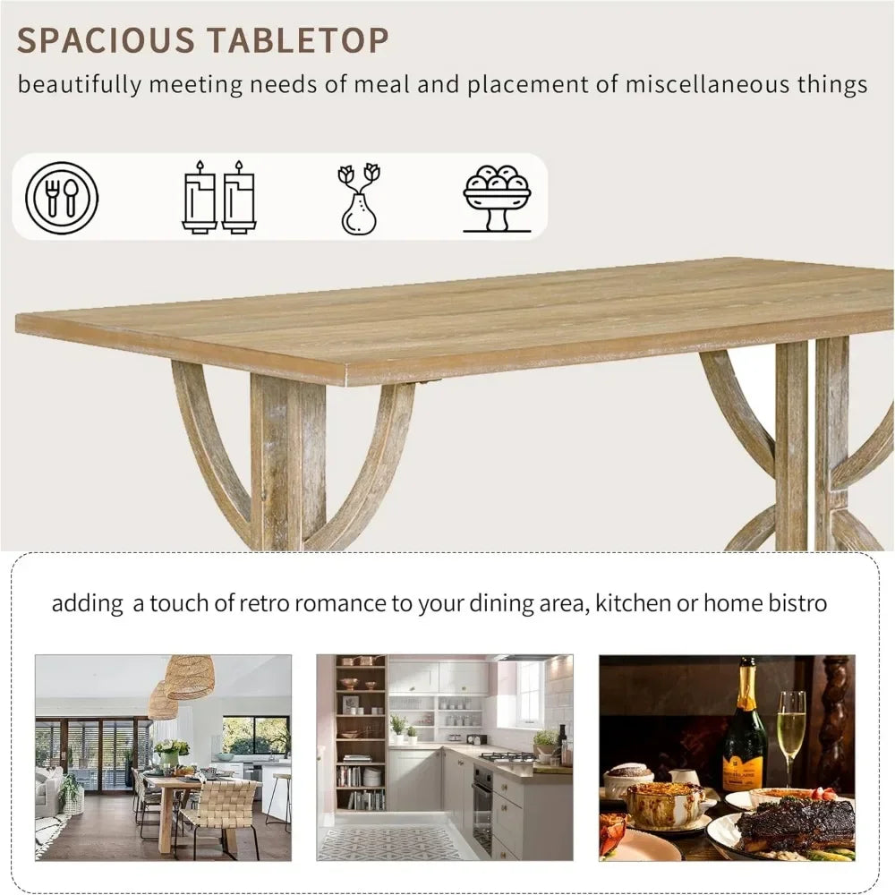6 Pieces Wood Dining Table Set with Bench, Retro Rectangular Table with Unique Legs and 4 Upholstered Chairs & 1 Bench