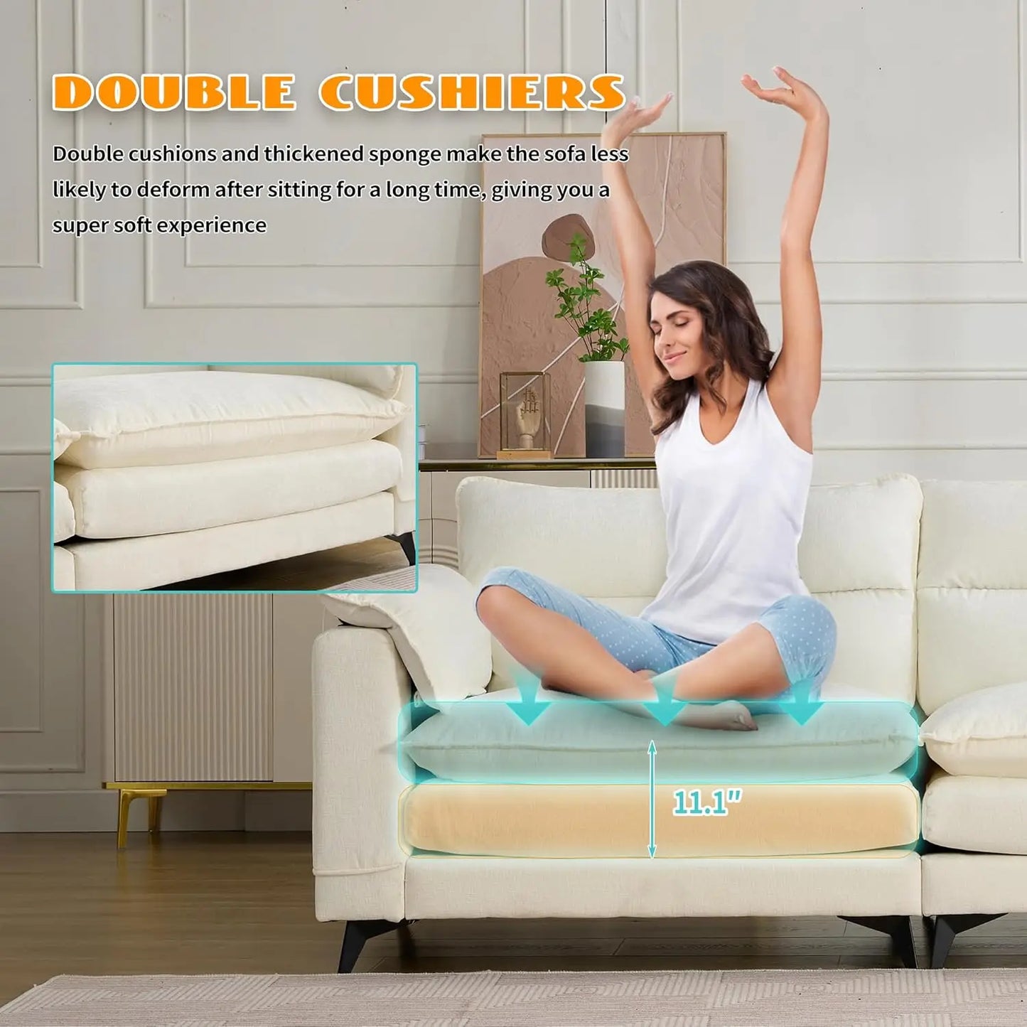 83.5" Loveseat Sofa Morden Chenille Comfy Couch with Deep Seat/Pillows for Living Room White