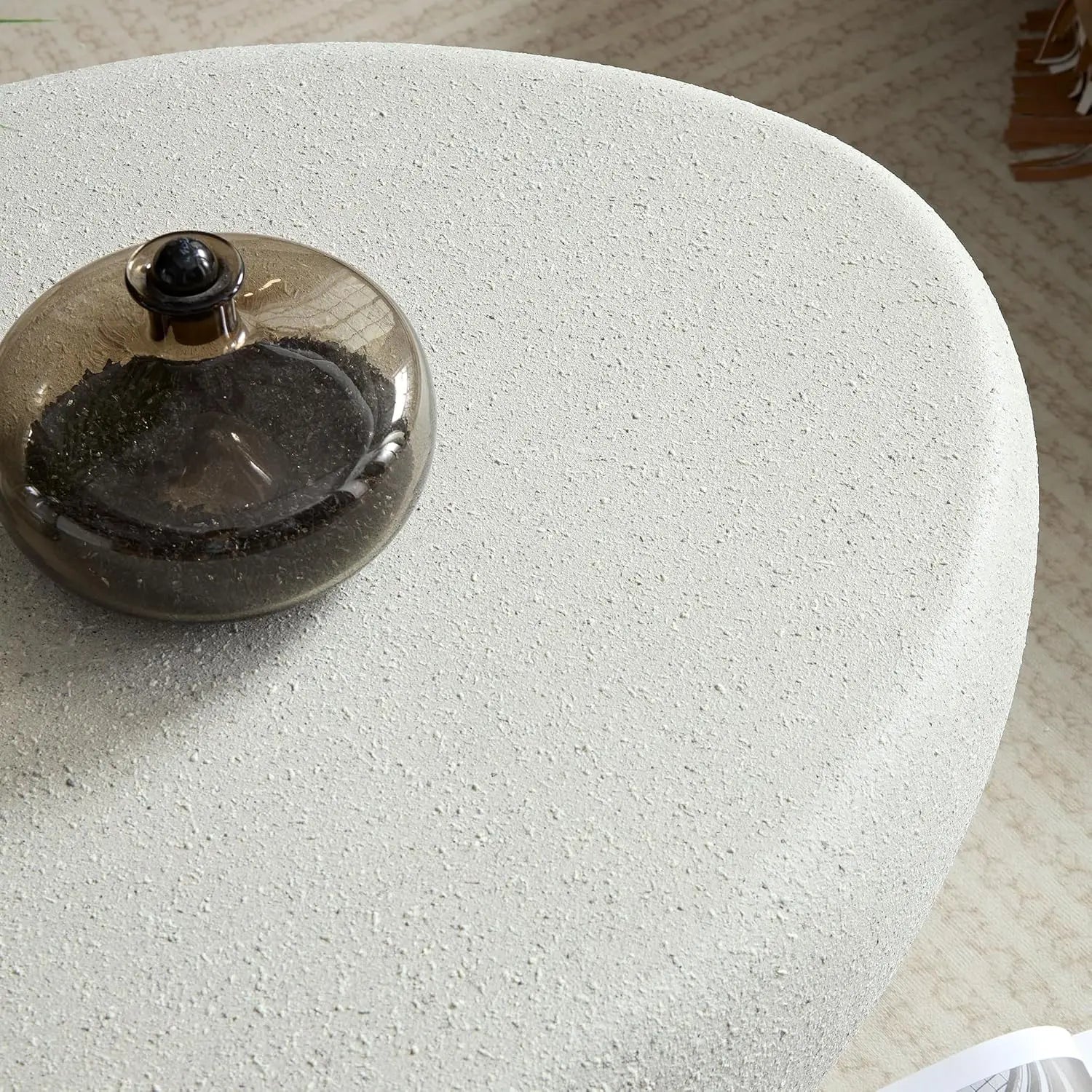 Oval Coffee Table with Grainy Matte Rocks Pattern