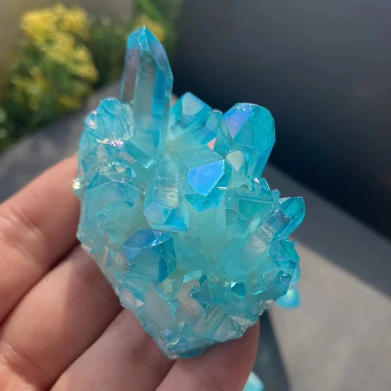 Sky Blue Quartz Natural Stones Electroplating Titanium Crystal Cluster Stone Specimens Cured Coating Healing Crystals Home Decor