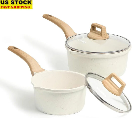 Nonstick Saucepan Set 4pcs Cooking Pots Easy Clean Cookware with Pour Spout Even Heat Distribution Kitchen Essentials