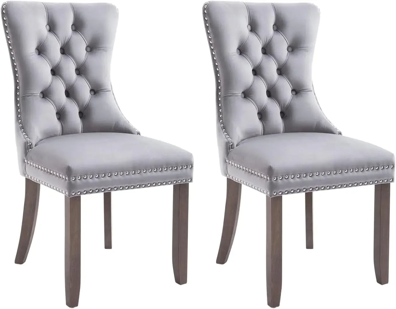 Velvet Dining Chairs ,Tufted Dining Room Chairs with Nailhead Ring Pull Trim,Upholstered Dining Chairs with Solid Wood Legs