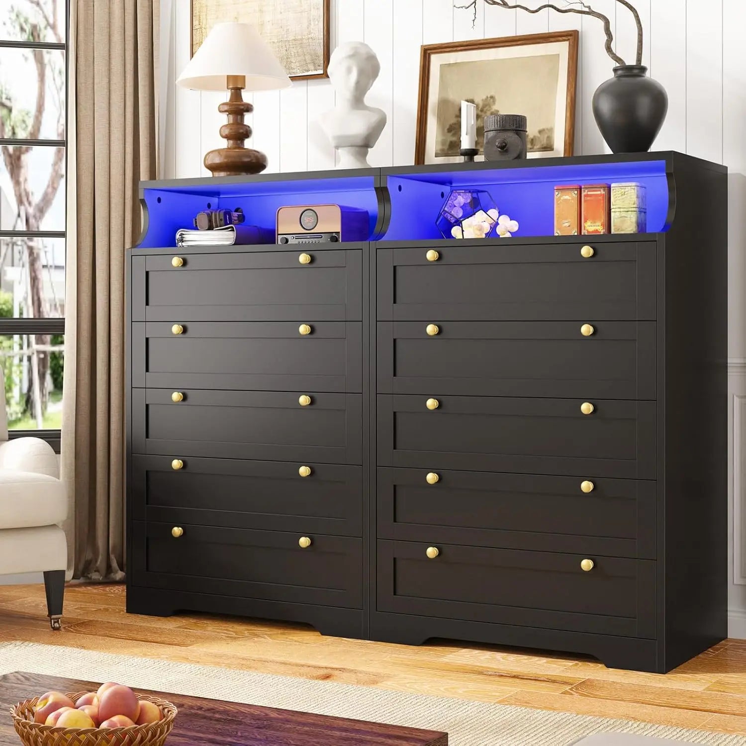 Tall Dresser with LED Lights and 2 Shelves