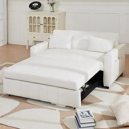 Convertible Sleeper Sofa Bed, 55.51" Modern Velvet 3-in-1 Futon Couch, Pullout Bed with Adjustable Backrest, Storage Pockets and