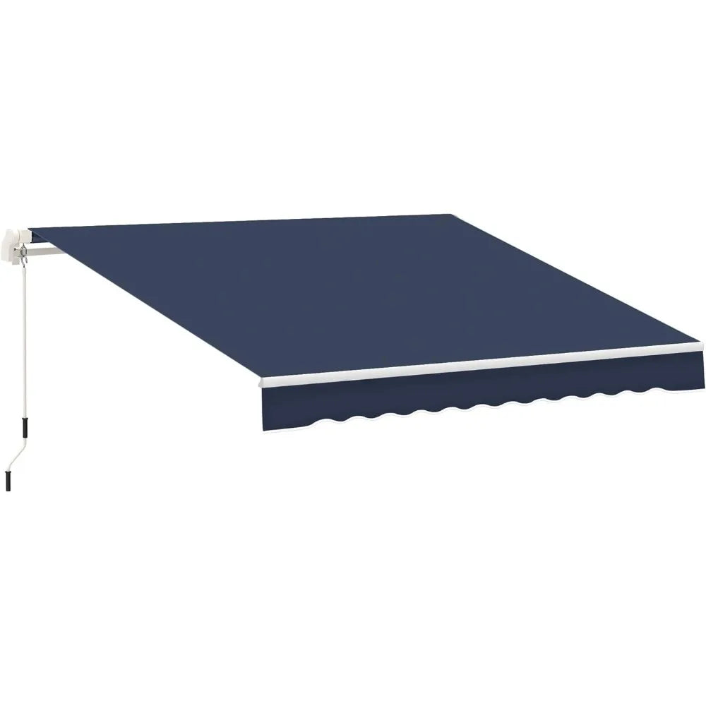 10' X 8' Retractable Awning, W/Manual Crank Handle, UV & Water-Resistant Fabric and Aluminum Frame, Patio Awnings