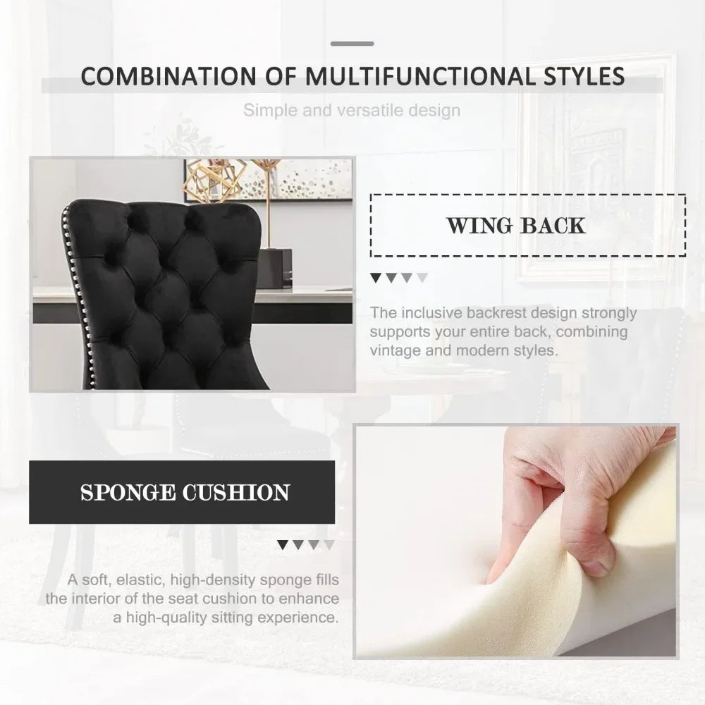 Velvet Dining Chairs ,Tufted Dining Room Chairs with Nailhead Ring Pull Trim,Upholstered Dining Chairs with Solid Wood Legs