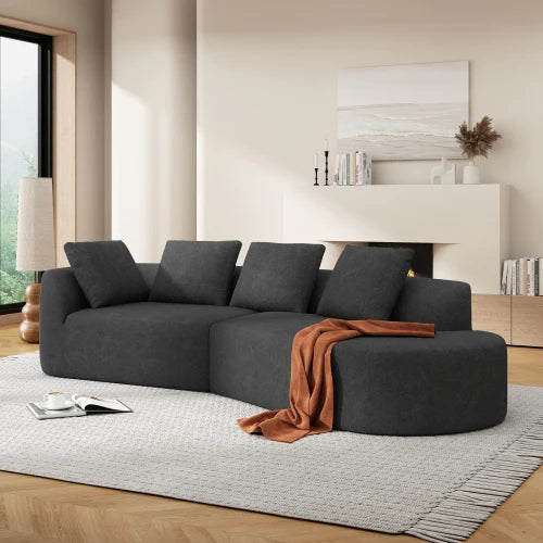 116' Curved Sectional Sofa Pearl Upholstery High-Density Sponge Chaise Lounge 2-Piece Set Living Room Furniture