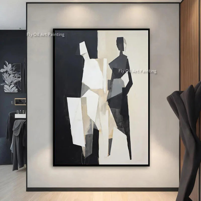 Abstract Modern People Oil Painting Black And White Abstract Canvas Painting Hand Painted Impression Wall Art For Home Decor