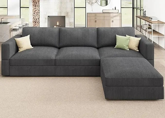 Modular Sectional Couch with Storage Corduroy Sectional Sofa with Chaise U Shaped Sectional Couches for Living Room