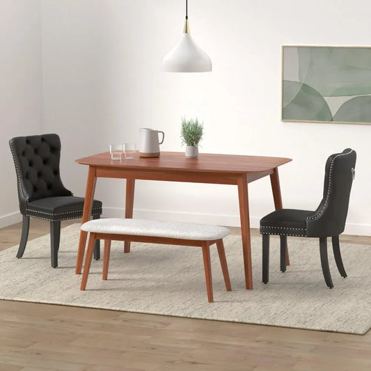 Velvet Dining Chairs ,Tufted Dining Room Chairs with Nailhead Ring Pull Trim,Upholstered Dining Chairs with Solid Wood Legs