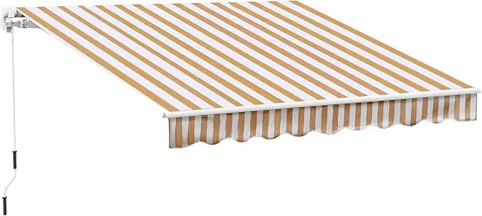 10' X 8' Retractable Awning, W/Manual Crank Handle, UV & Water-Resistant Fabric and Aluminum Frame, Patio Awnings