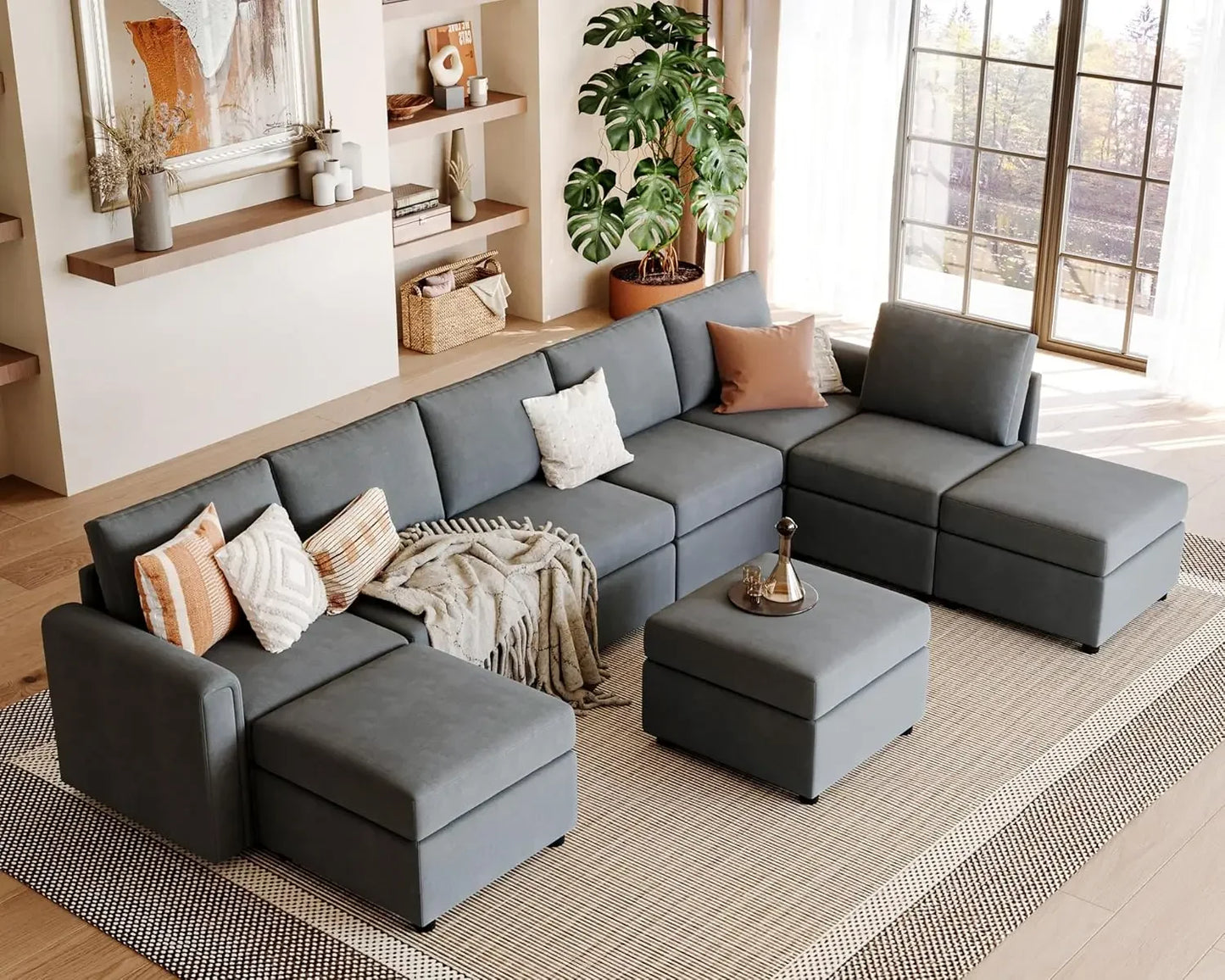 Modular Sectional Sofa, Oversized Sectional Couch with Storage, Ottomans, Modular Sectional Sleeper Sofa with Memory Foam