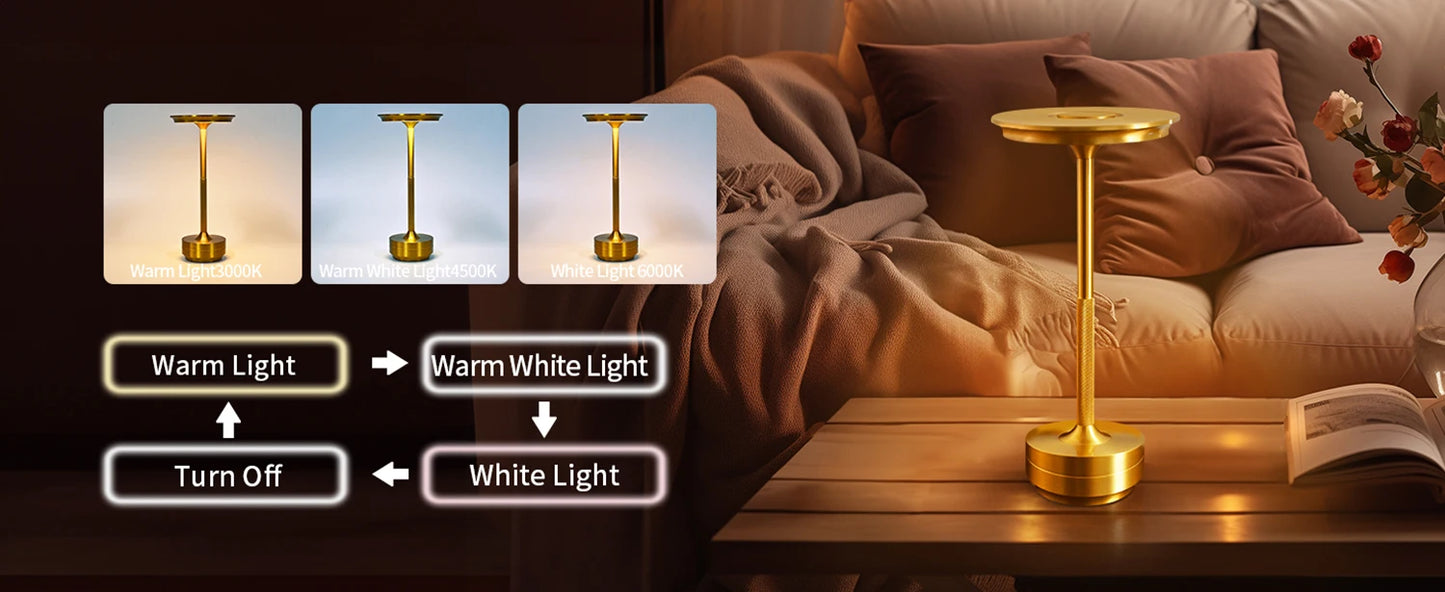 Rechargeable Table Lamp LED Touch Sensor Desktop Night Light Wireless Reading Lamp for Restaurant Hotel Bar Bedroom Decor Light