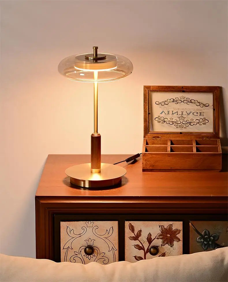 12W LED Copper Table Lamp Brightness Adjustable Living Room Study Bedside Night Light Brass Walnut Medieval Mushroom Desk Light