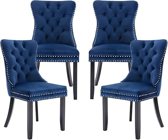 Velvet Dining Chairs Set of 4,Upholstered Dining Chairs with Ring Pull Trim and Button Back,Modern Seating for Kitchen, Bedroom