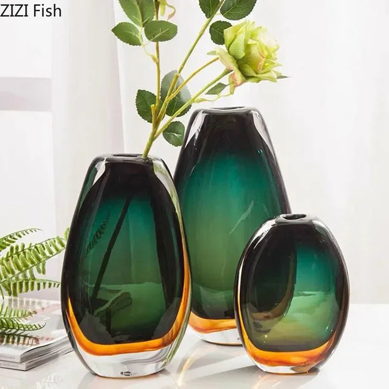 Multi-layer Painted Gradient Glass Vase Hydroponics Flower Pots Desk Decoration Artificial Floral Flowers Arrangement Vases