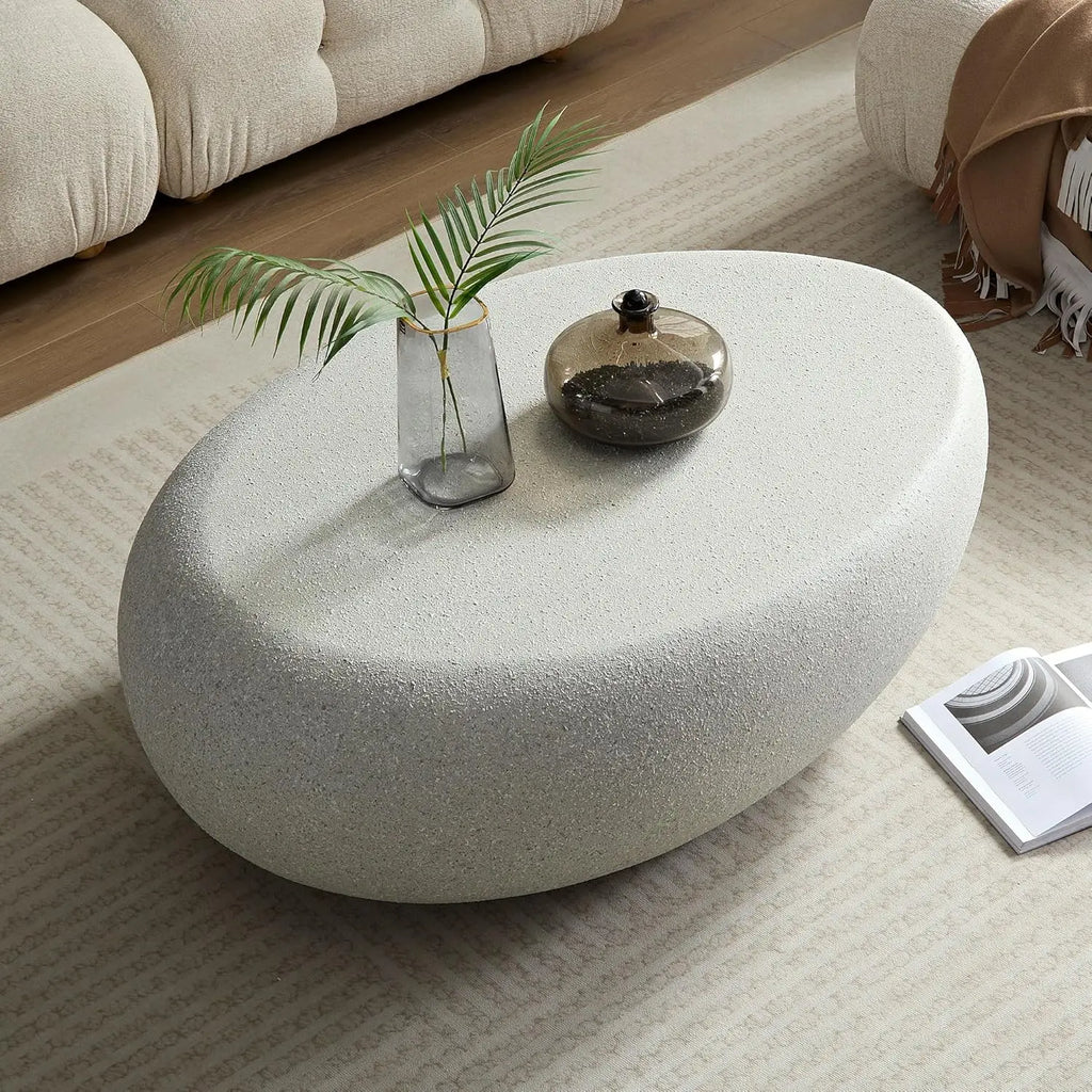 Oval Coffee Table with Grainy Matte Rocks Pattern