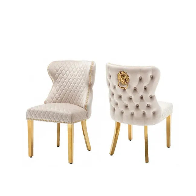 Dining Chairs Modern Luxury Button Tufted Velvet Fabric Lion Knocker Stainless Steel Legs Dining Room Sets of  Dining Chairs